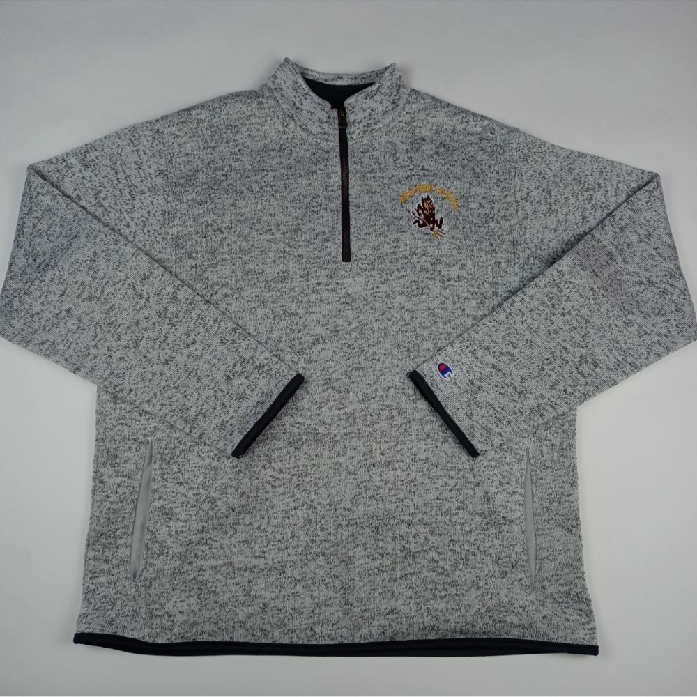 Champion 3/4 Zip Up Sun Devils Gray Sweatshirt ASU Excellent Condition
